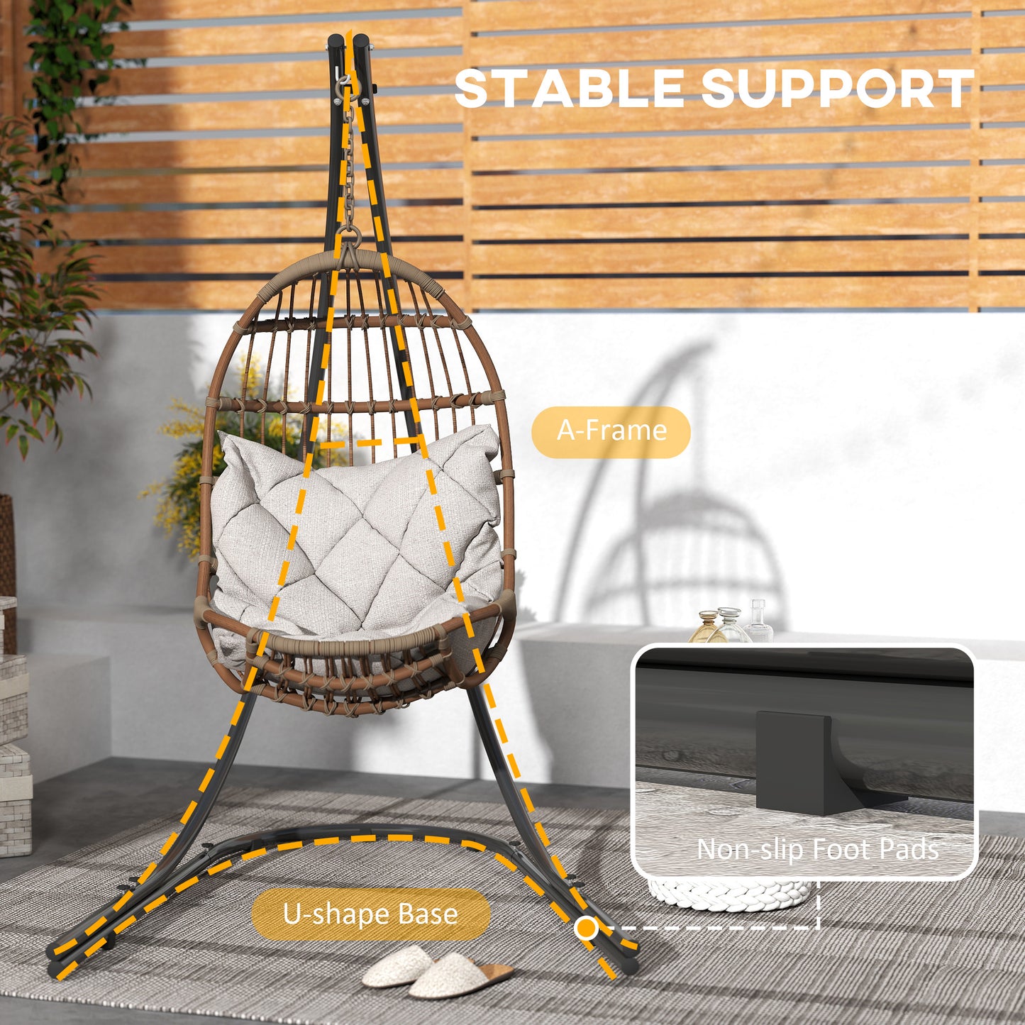 Outsunny Hammock Chair Stand Heavy Duty Metal Frame With Extra Large Base For Indoor Outdoor Use 150 Kg Capacity Black