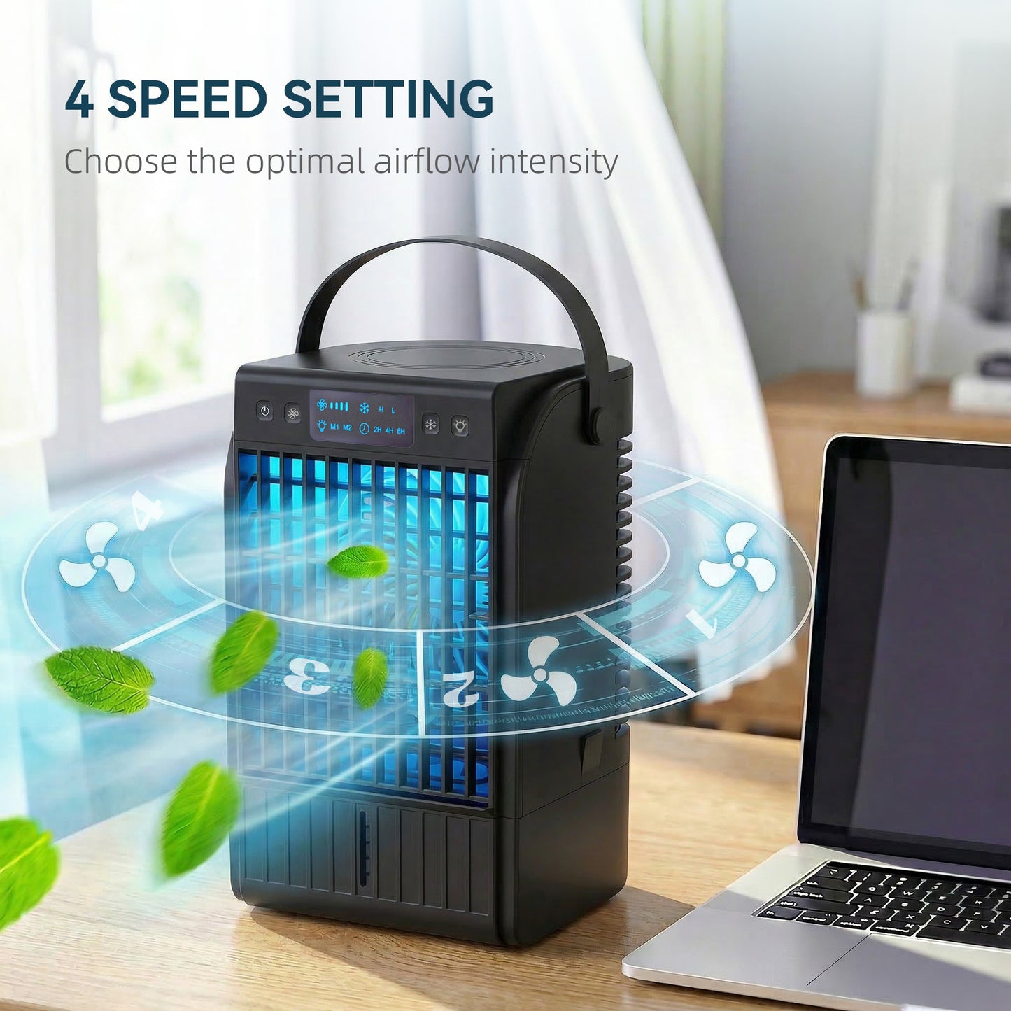 HOMCOM Portable Air Conditioner 4 In 1 Mini Air Cooler With 4 Wind Speeds 2 Cool Mist RGB LED Light Black