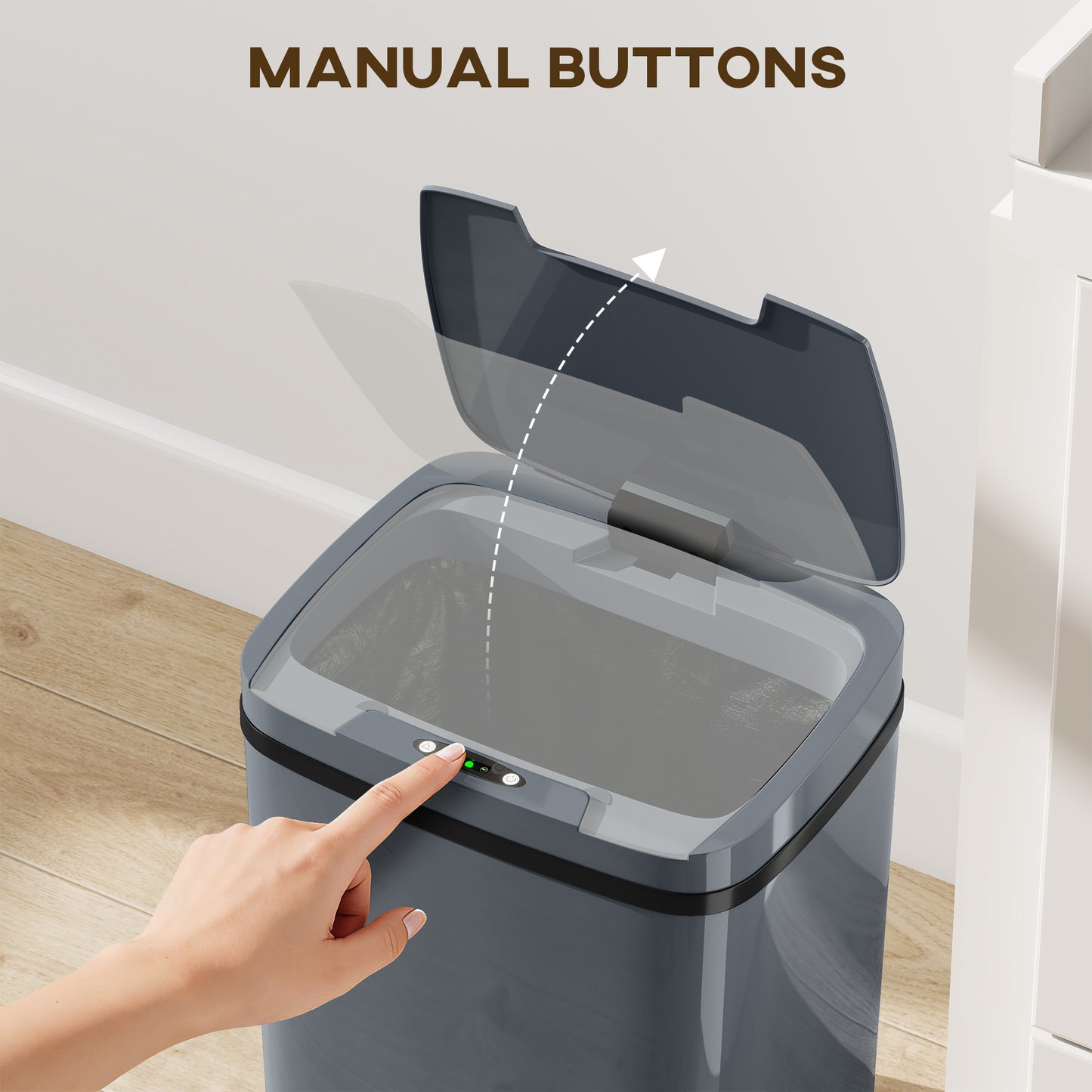 HOMCOM 15L Sensor Bin Automatic Touchless Kitchen Bin Battery Operated for Home Office Bedroom Bathroom Grey