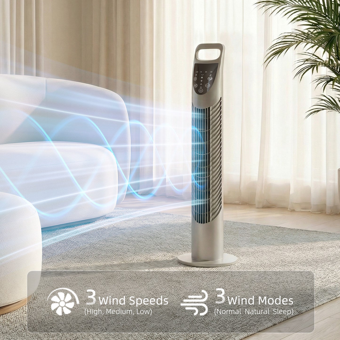HOMCOM Tower Fan Oscillating With Remote Control 3 Speeds 3 Wind Modes 40W Quiet Grey