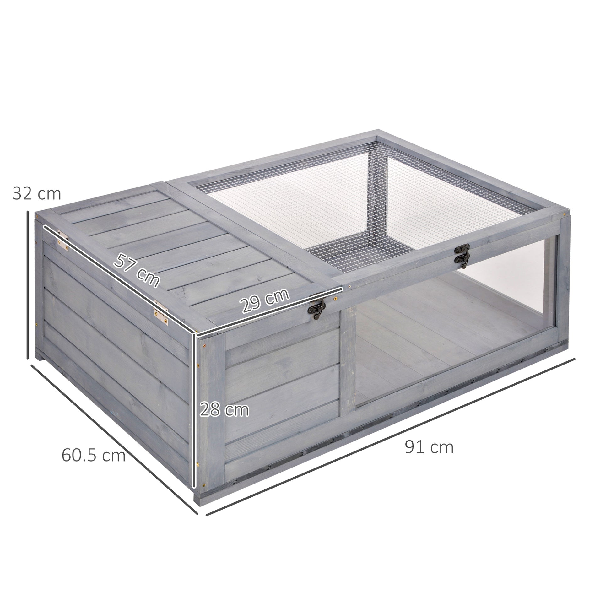 PawHut Wooden Tortoise Enclosure with Ventilated Mesh Roof, Expandable Small Pet Habitat for Indoor and Outdoor Use, Grey - ALL4U RETAILER LTD