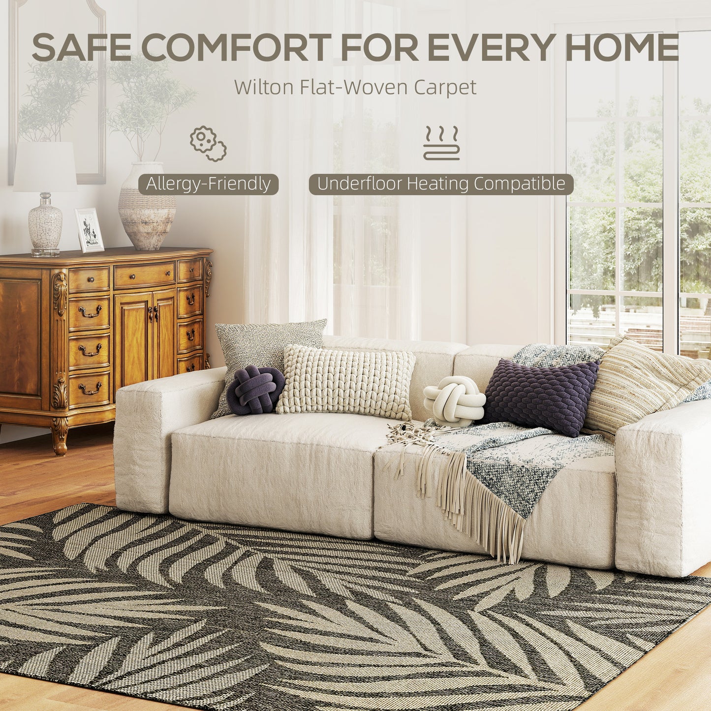HOMCOM UV Resistant Indoor Outdoor Area Rug 230x160 cm Grey Easy Clean Machine Washable for Patio Garden
