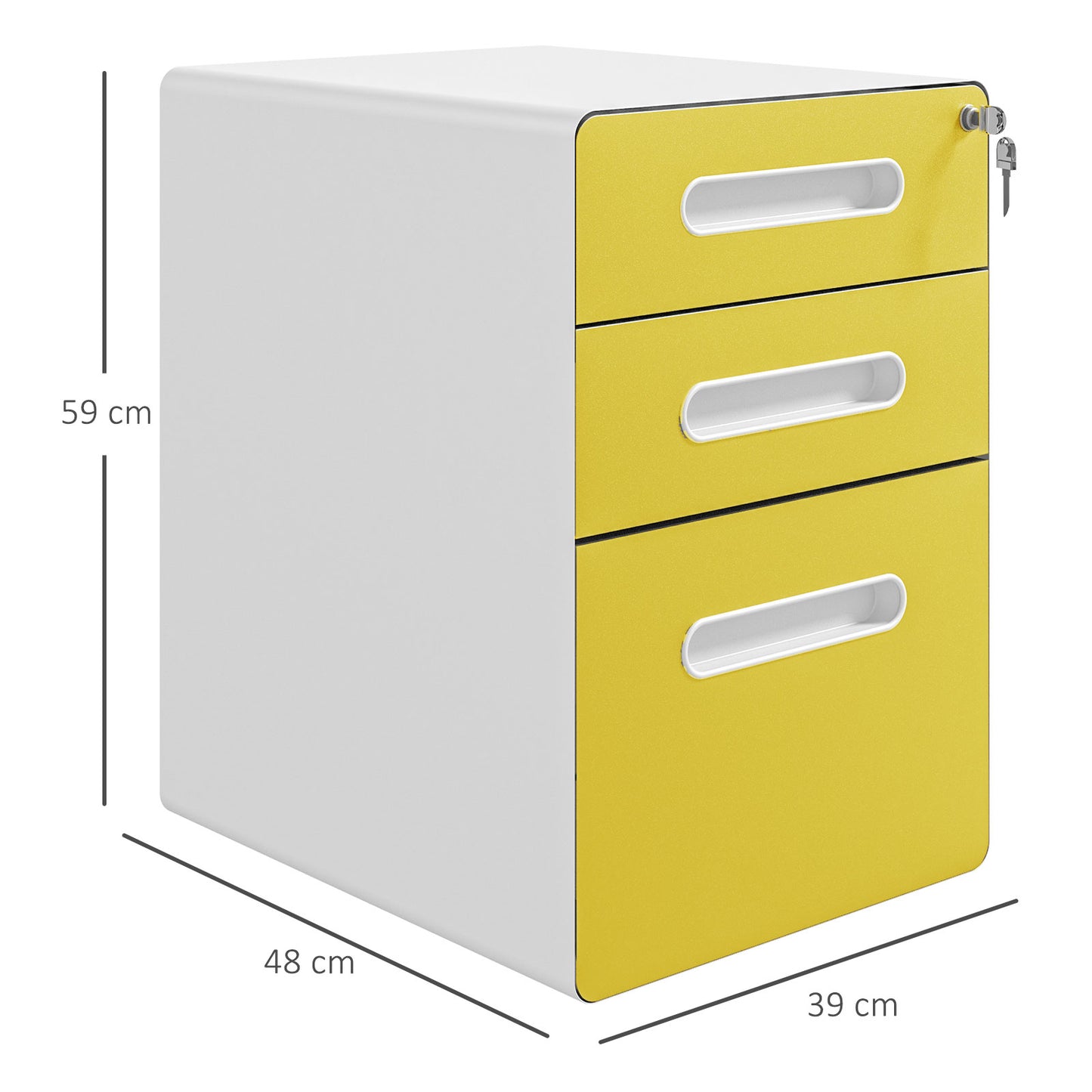 Vinsetto Yellow Steel Filing Cabinet with Lock, 3 Drawers and Wheels for A4, Letter, Legal Files - ALL4U RETAILER LTD