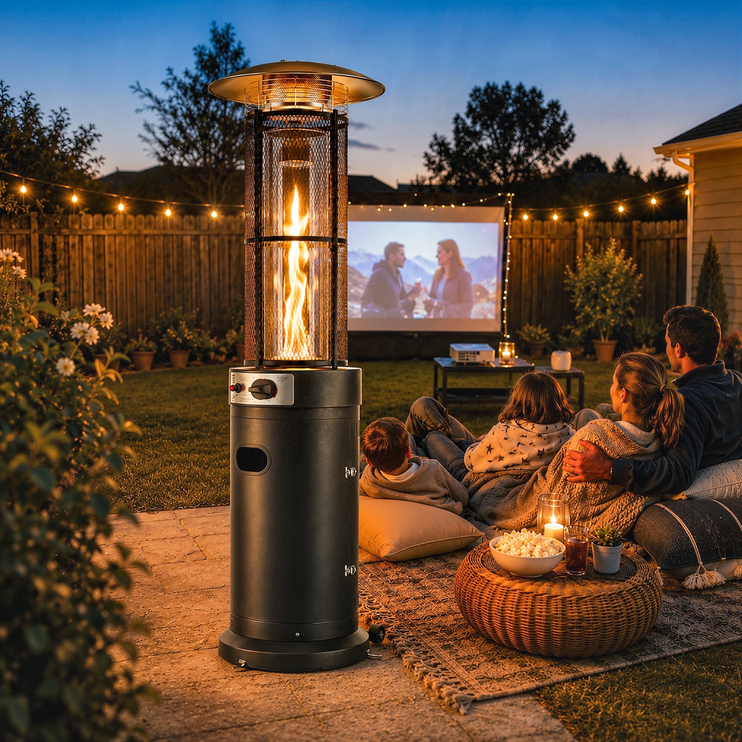 Outsunny 11 KW Freestanding Gas Patio Heater With Pulse Ignition Tip Over Switch Wheels Adjustable Heat Tank Room Black