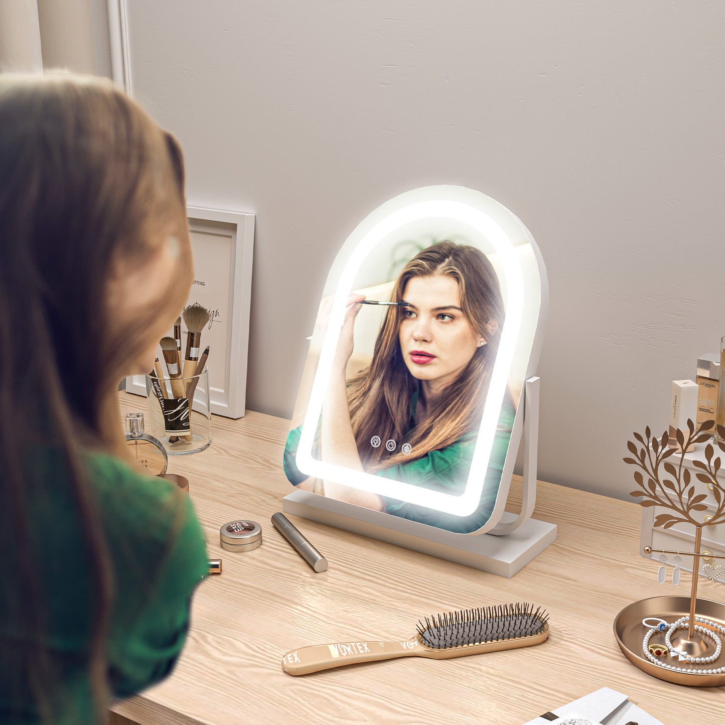 HOMCOM 33 x 44.5cm LED Vanity Mirror White With Adjustable Lighting For Day To Night Grooming