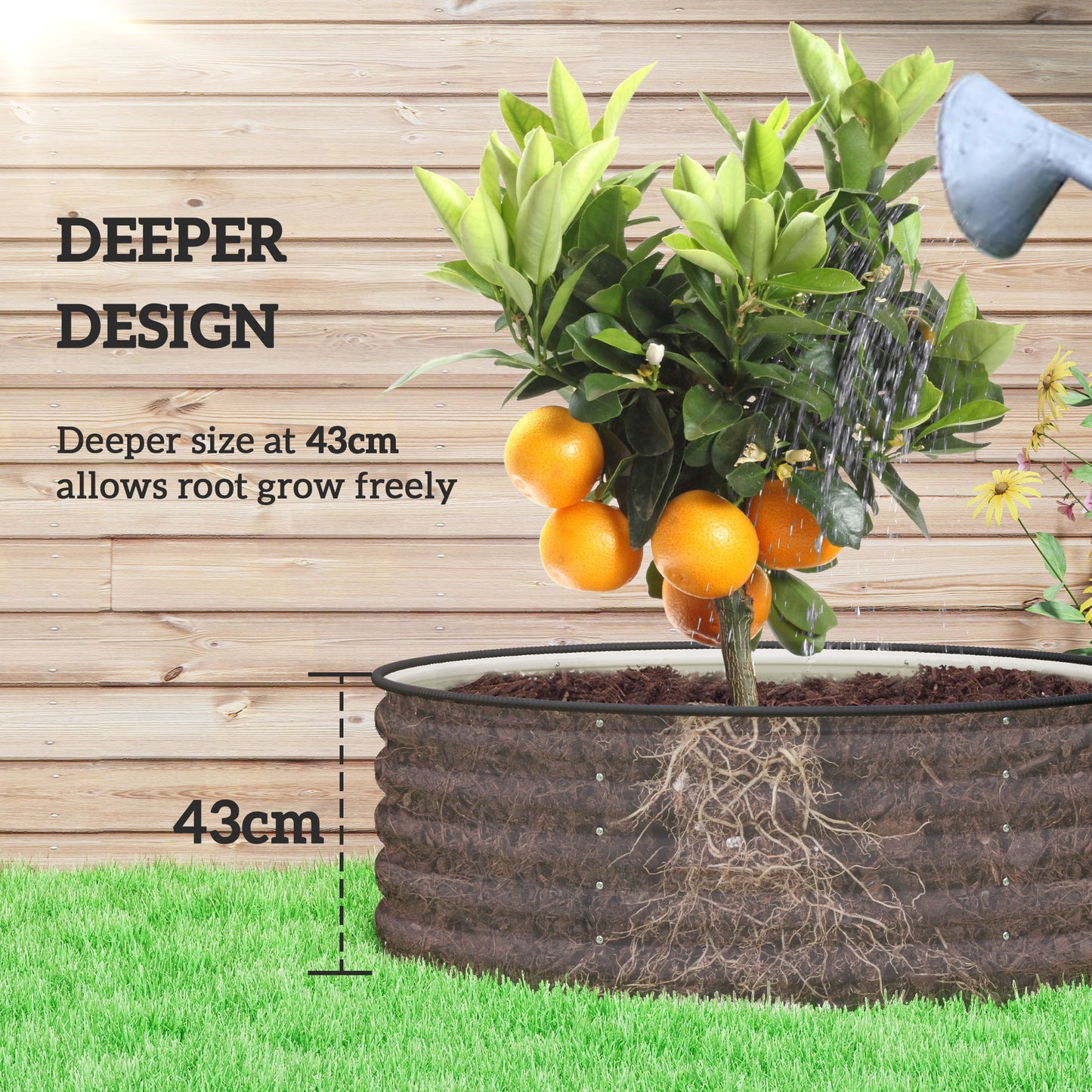 Outsunny Galvanised Raised Garden Bed With Safety Edging Outdoor Planter Box With Gloves 120 x 120 x 43cm Cream White