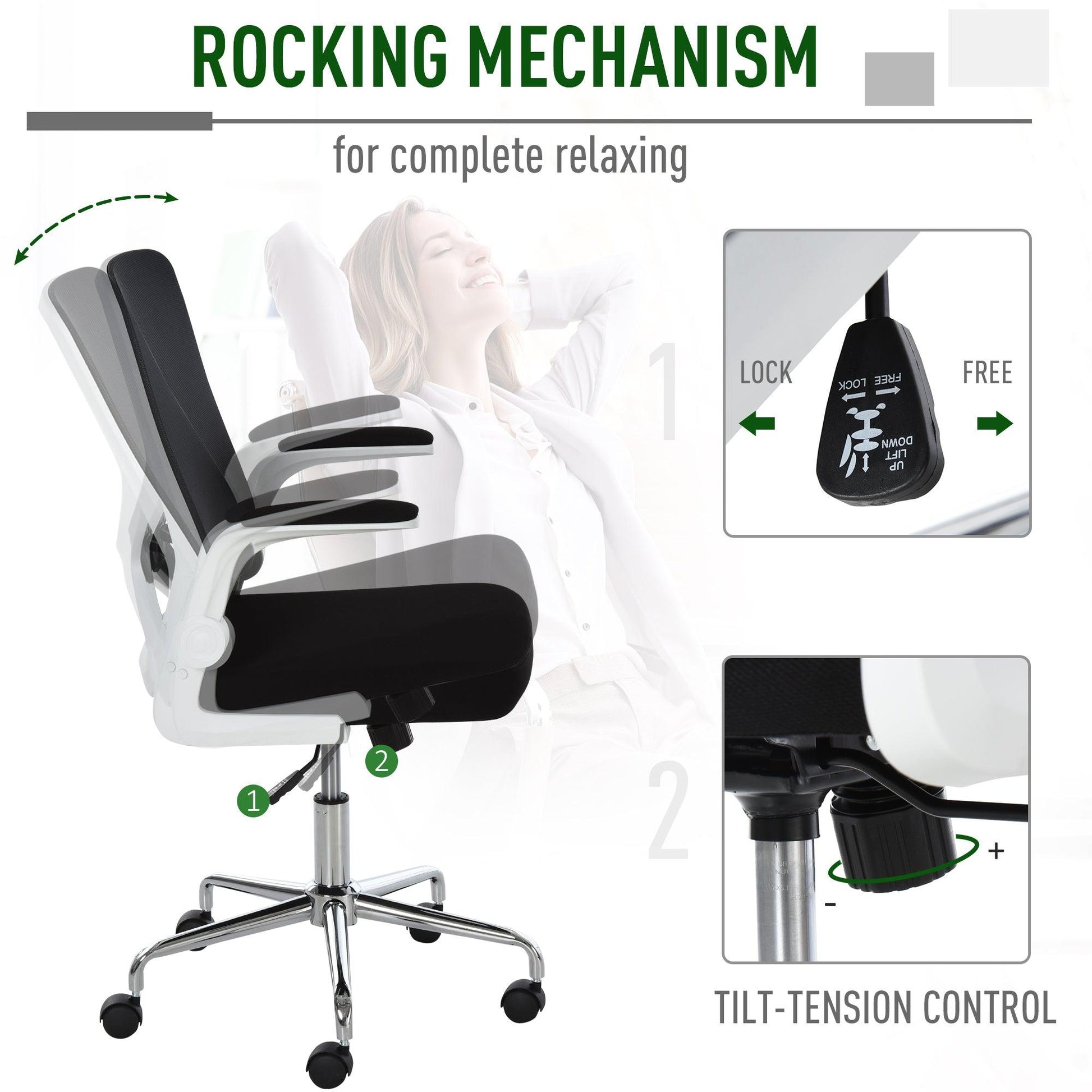 Vinsetto Mesh Office Chair with Lumbar Support, Adjustable Height, Black - ALL4U RETAILER LTD