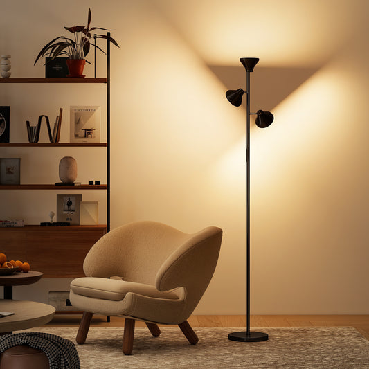 HOMCOM Three Lamp Floor Lamp With RGB Colors And Tunable White 2700K To 6000K Nine Scene Modes Timer Black