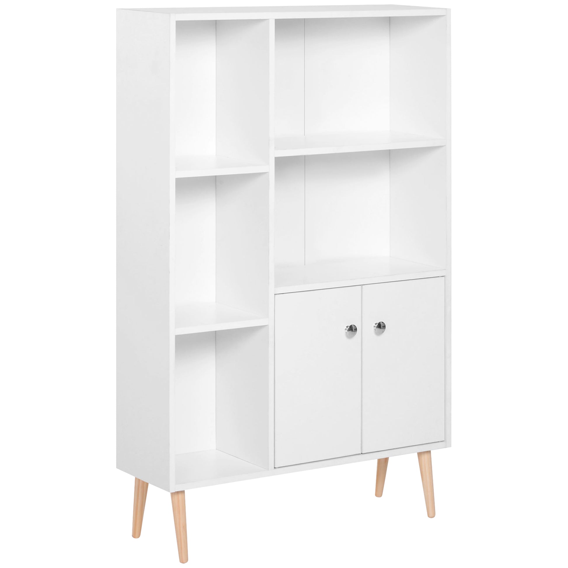 HOMCOM Modern White Wooden Bookcase with Open Shelves and Cupboard Storage - ALL4U RETAILER LTD