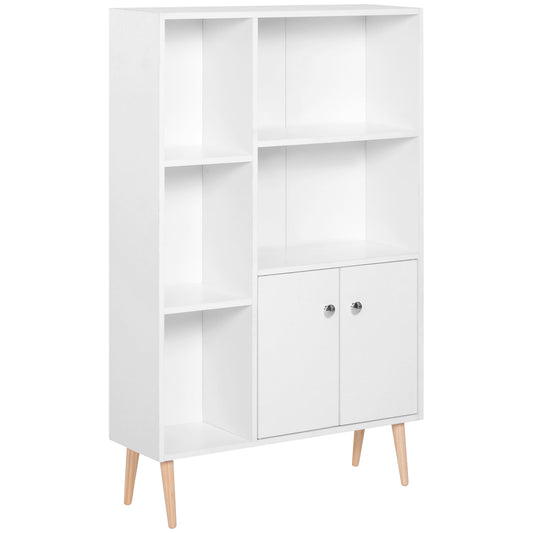 HOMCOM Modern White Wooden Bookcase with Open Shelves and Cupboard Storage - ALL4U RETAILER LTD