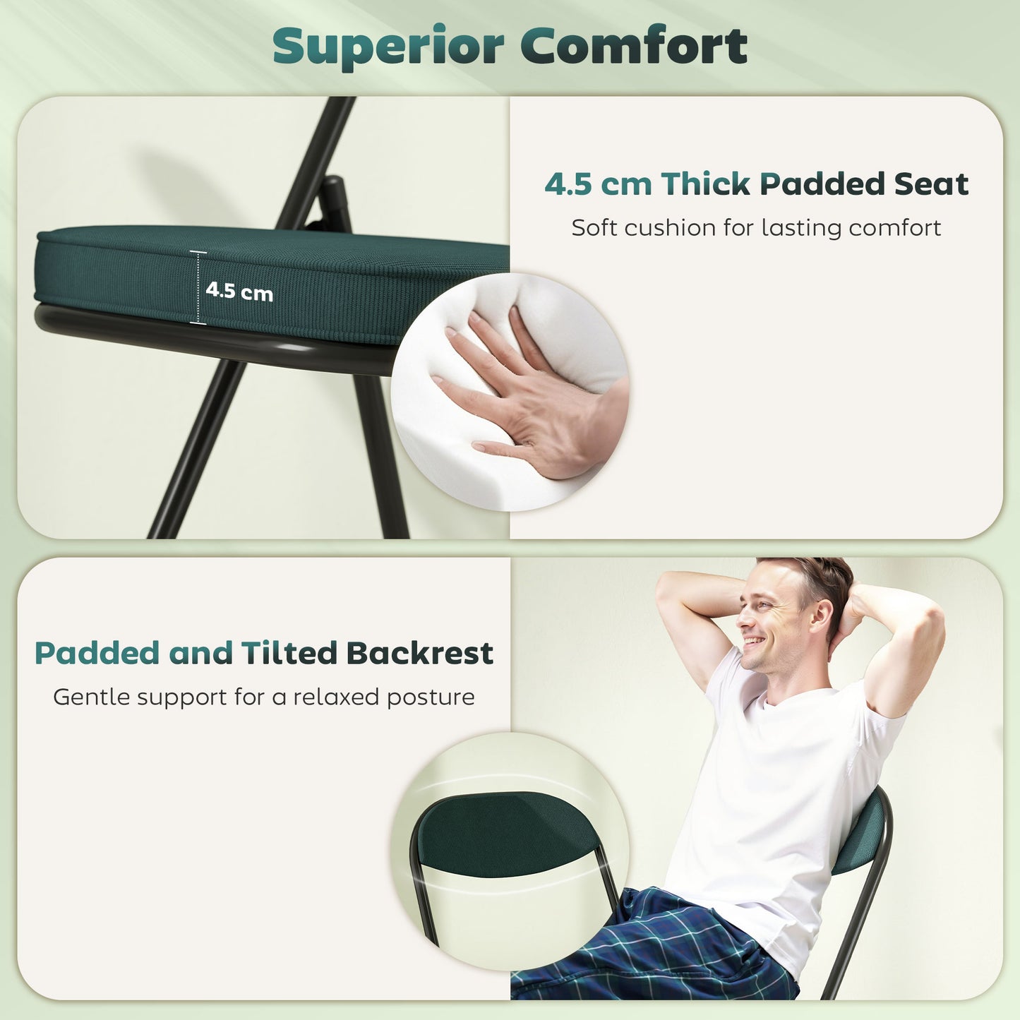 HOMCOM Set Of Four Folding Corduroy Seat Chairs Teal Durable Steel Frame For Indoor And Outdoor Use