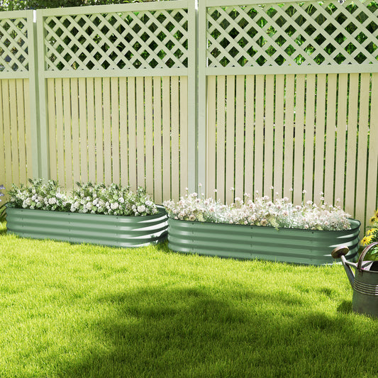 Outsunny Galvanised Raised Garden Bed Pack Of 2 Metal Planter Box With Safety Edging For Flowers Herbs Succulents Green