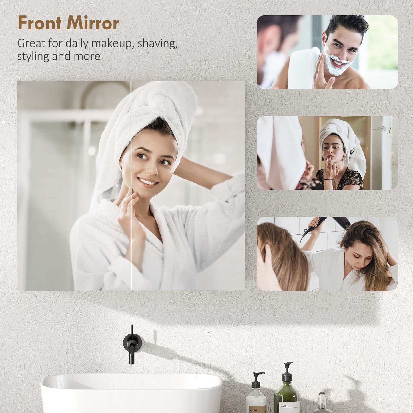 HOMCOM Double Door Bathroom Mirror Cabinet White With Adjustable Shelf For Extra Storage