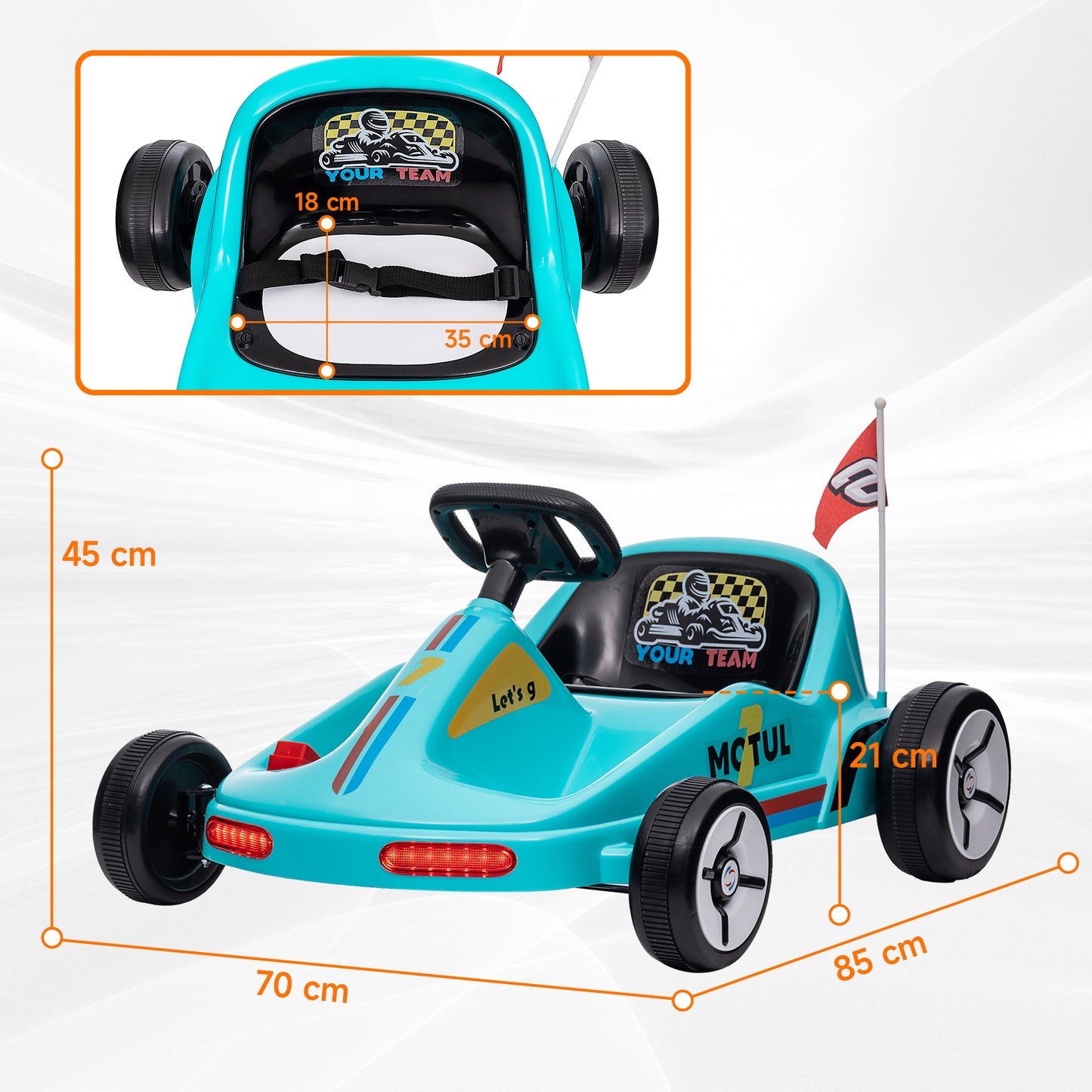 AIYAPLAY 6V Kids Electric Go Kart with Music, Lights, and Horn - Blue, for Ages 3-5