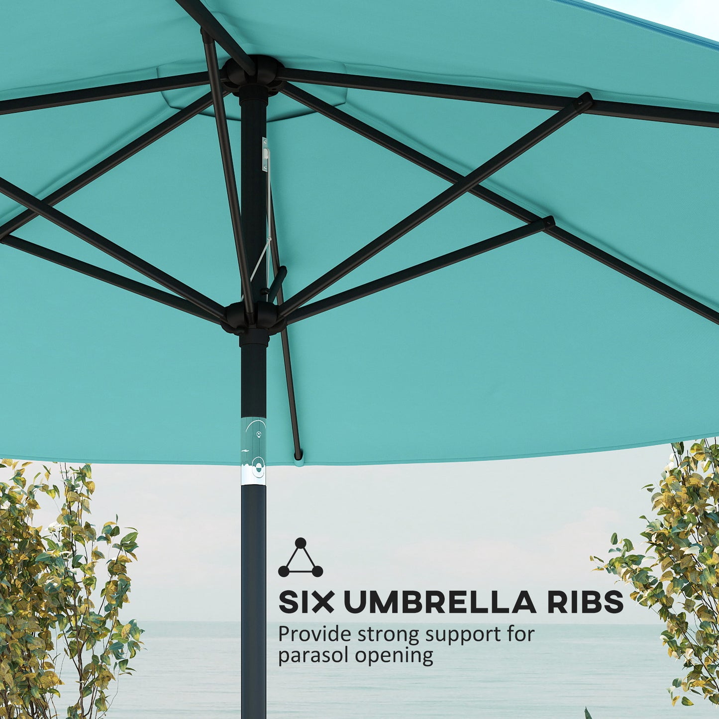 Outsunny 2.6 m Garden Parasol Umbrella With Aluminium Pole Outdoor Patio Umbrella With Tilt And Crank Vent Turquoise