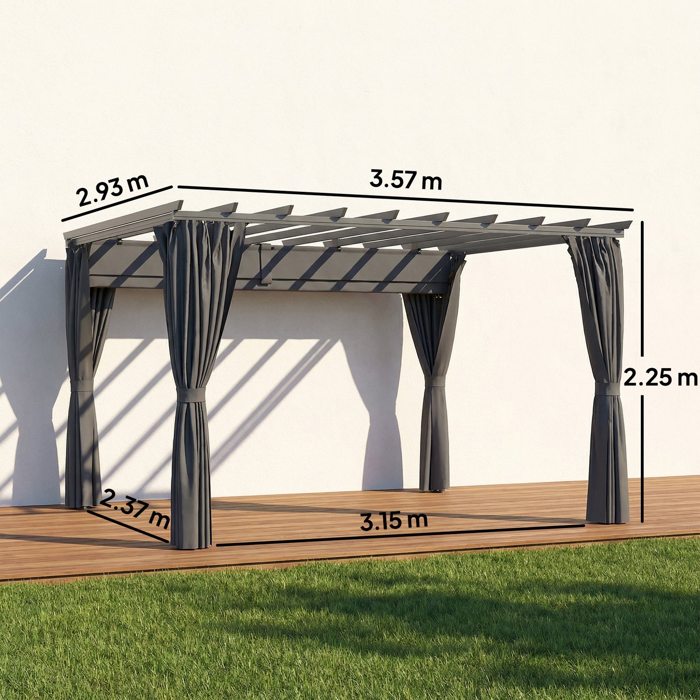 Outsunny 3.6 x 3 m Pergola With Retractable Roof Canopy Curtains Aluminium Garden Gazebo Sun Shade Shelter Dark Grey
