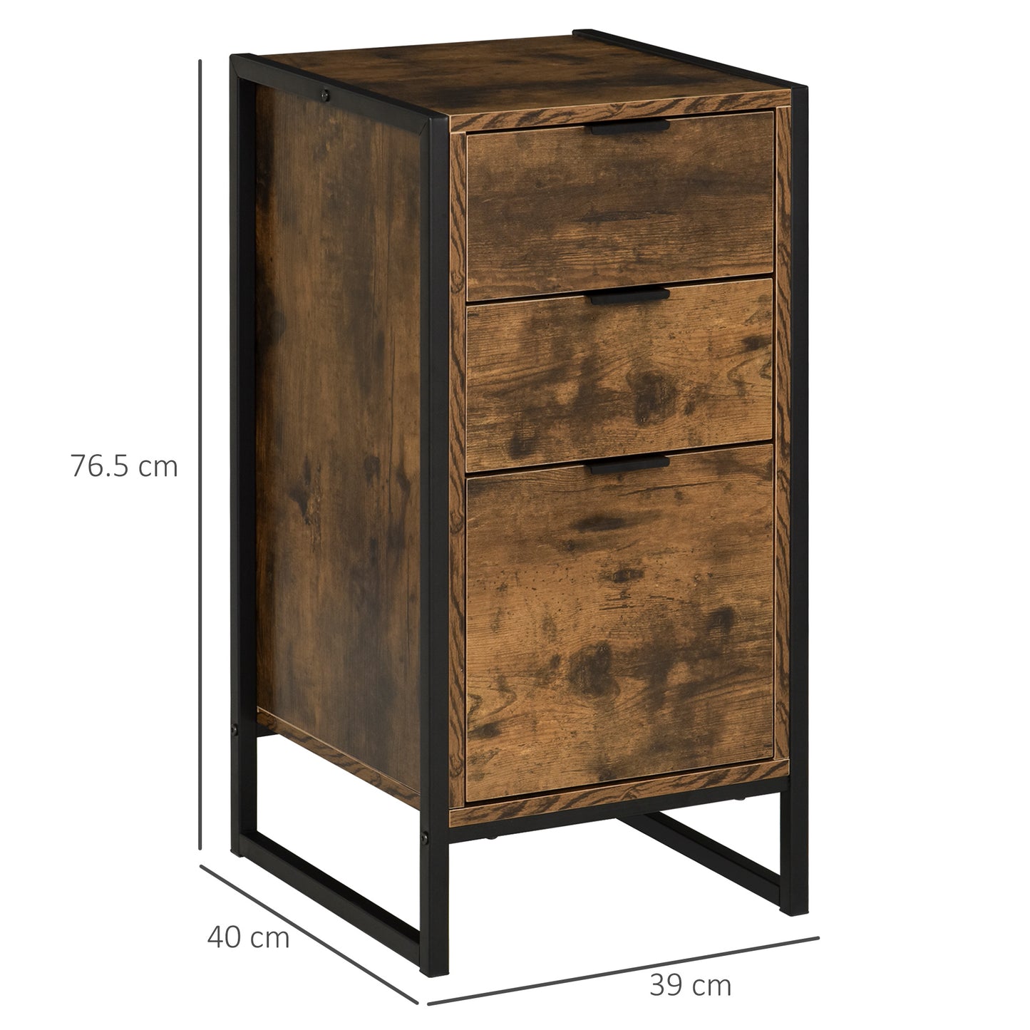HOMCOM Set Of 2 Industrial Bedroom Chest Of Drawers With Metal Frame 3 Drawer Dresser In Rustic Brown