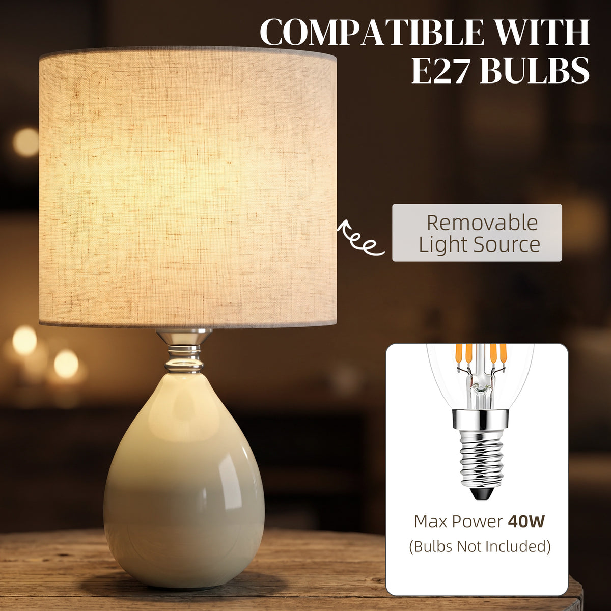 HOMCOM Vintage Eastern Ceramic Bedside Table Lamp With Cream Linen Shade
