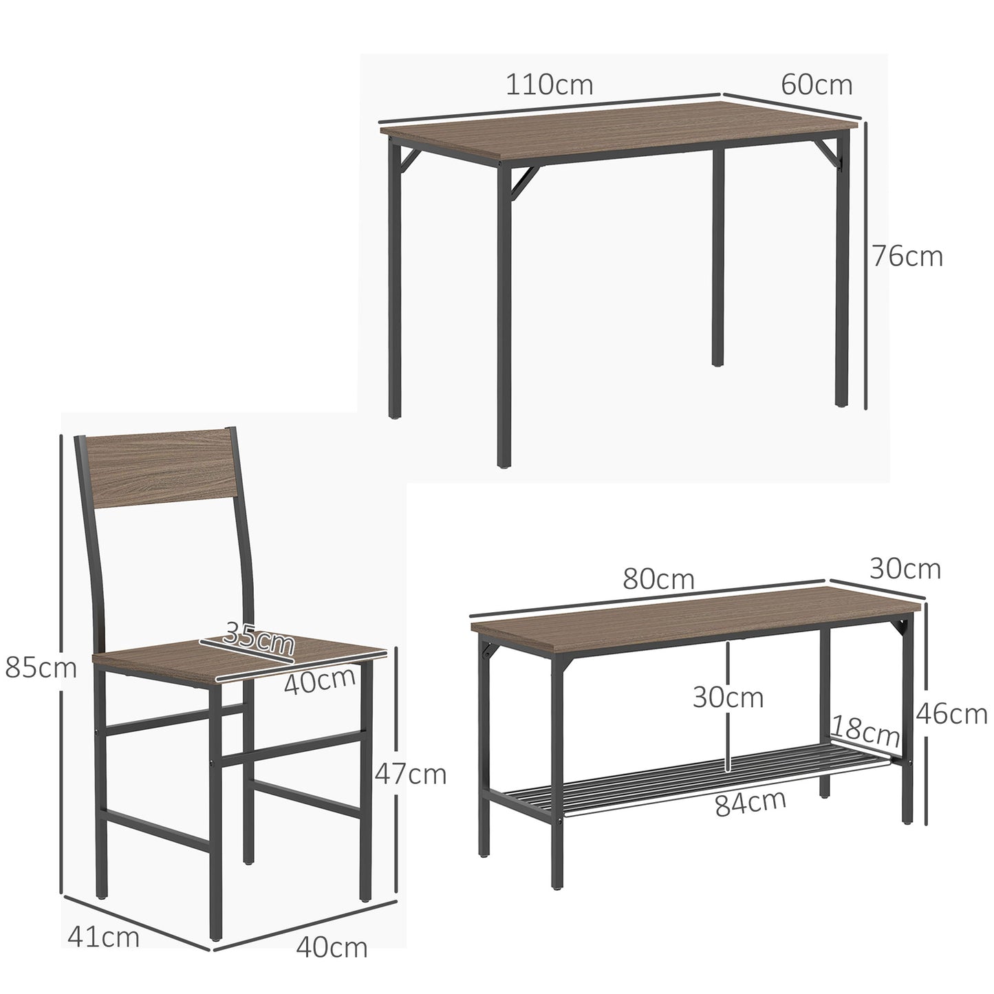 HOMCOM Stylish 4-Piece Dining Set: Modern Table, Chairs, and Bench for Home Dining Spaces - ALL4U RETAILER LTD