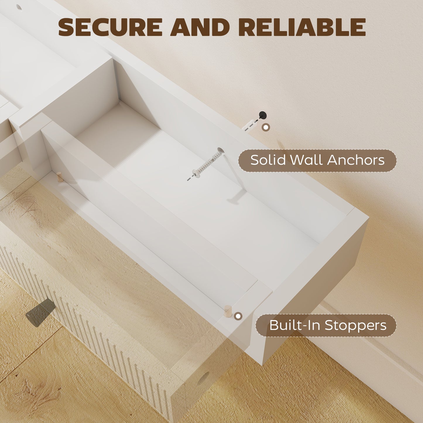 White Wall Mounted Storage Shelf Unit With Drawers MDF