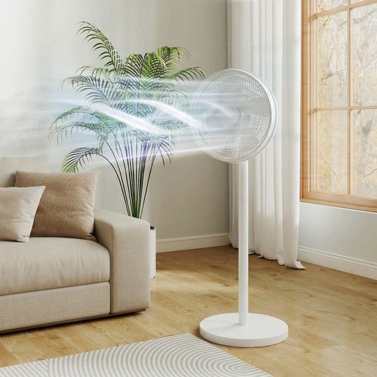 HOMCOM 40 Cm Standing Floor Fan With 80-Degree Oscillation, Adjustable Tilt And Height, 4 Speeds, Remote Control, White