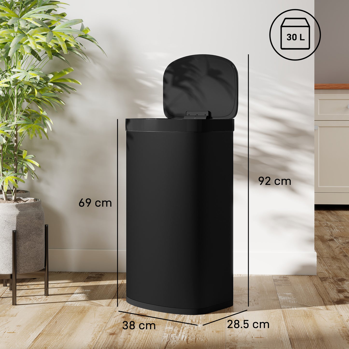 HOMCOM 55L Sensor Bin With Soft Close Lid Touchless Motion Sensor Fingerprint Resistant Stainless Steel Black