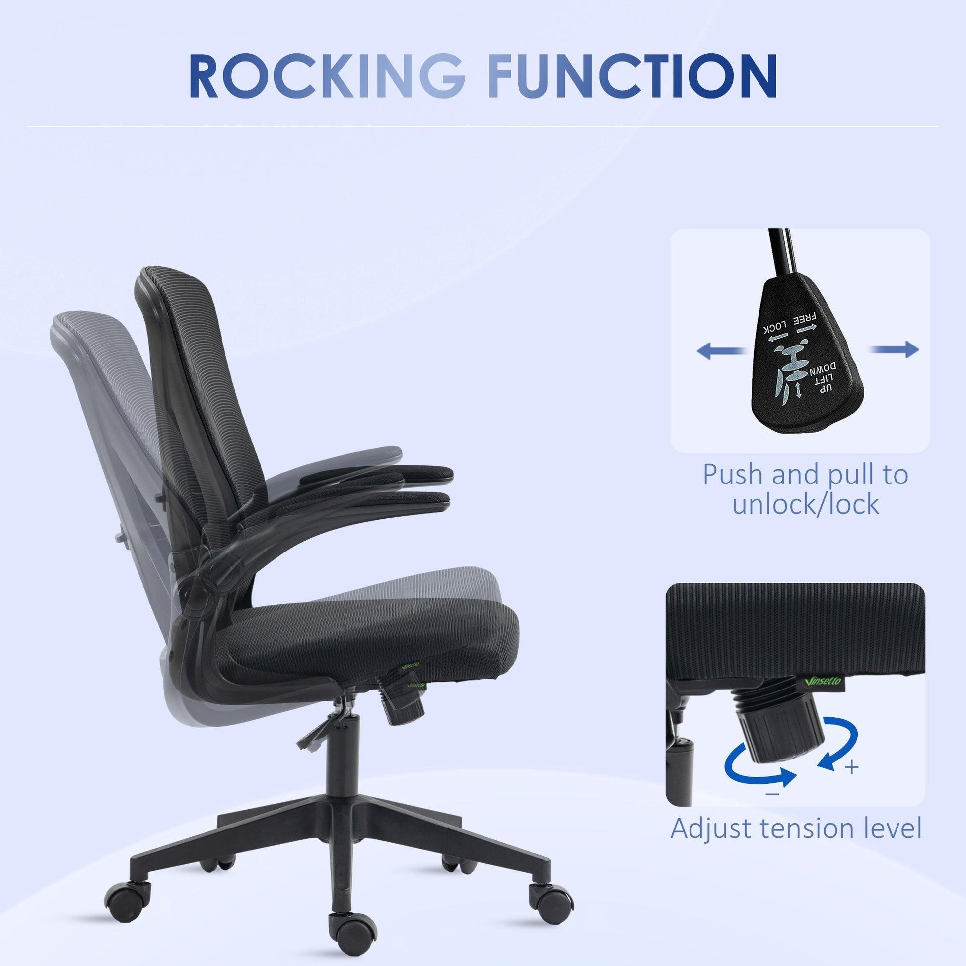 Vinsetto Mesh Office Chair with Flip-up Armrests, Ergonomic Computer Desk Chair with Lumbar Support and Swivel Wheels, Black - ALL4U RETAILER LTD