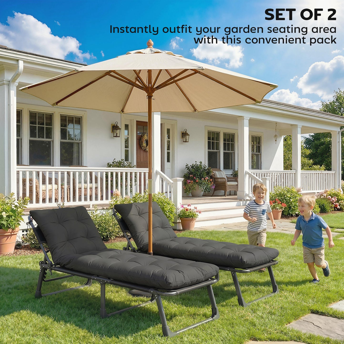 Outsunny Sun Lounger Cushions 2 Pack Replacement Pads With Ties Dark Grey For Garden Lounge Chairs