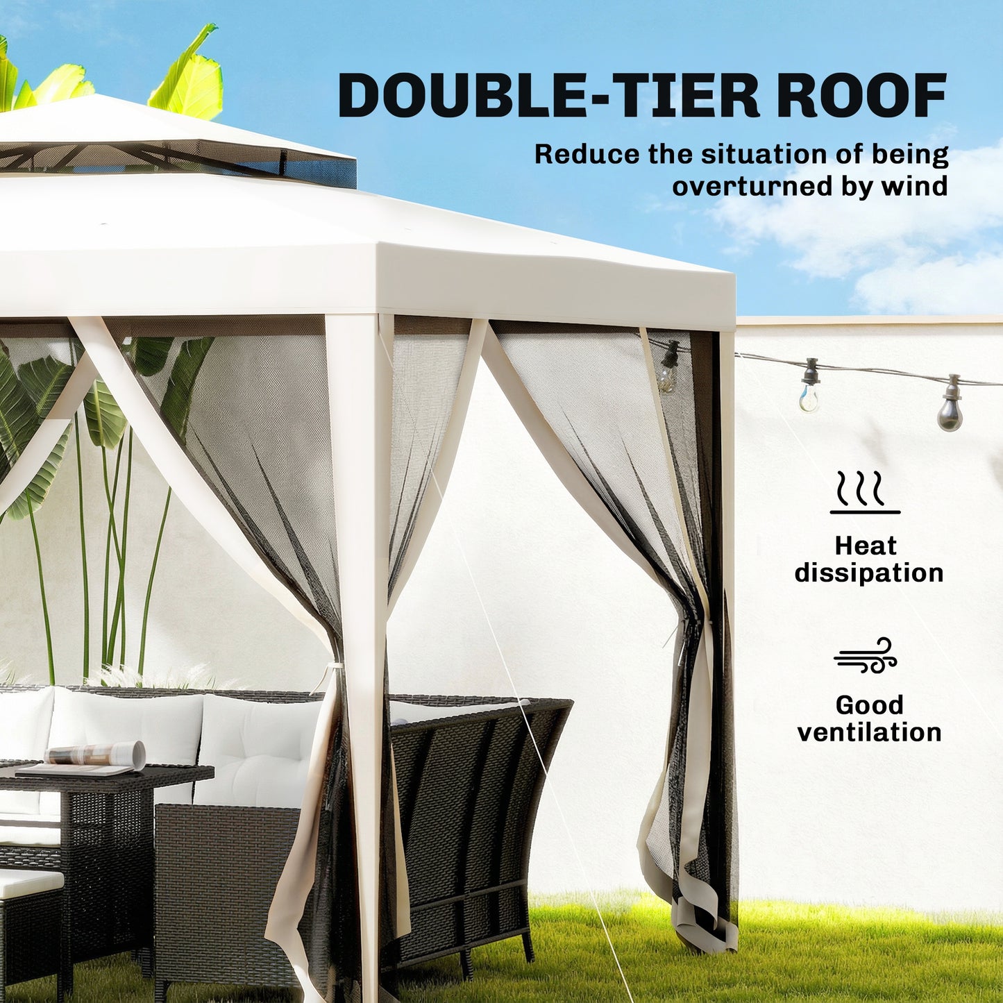 Outsunny 3 X 3 M Gazebo With Removable Mesh Sidewalls Netting Patio Canopy Outdoor Event Shelter Cream White
