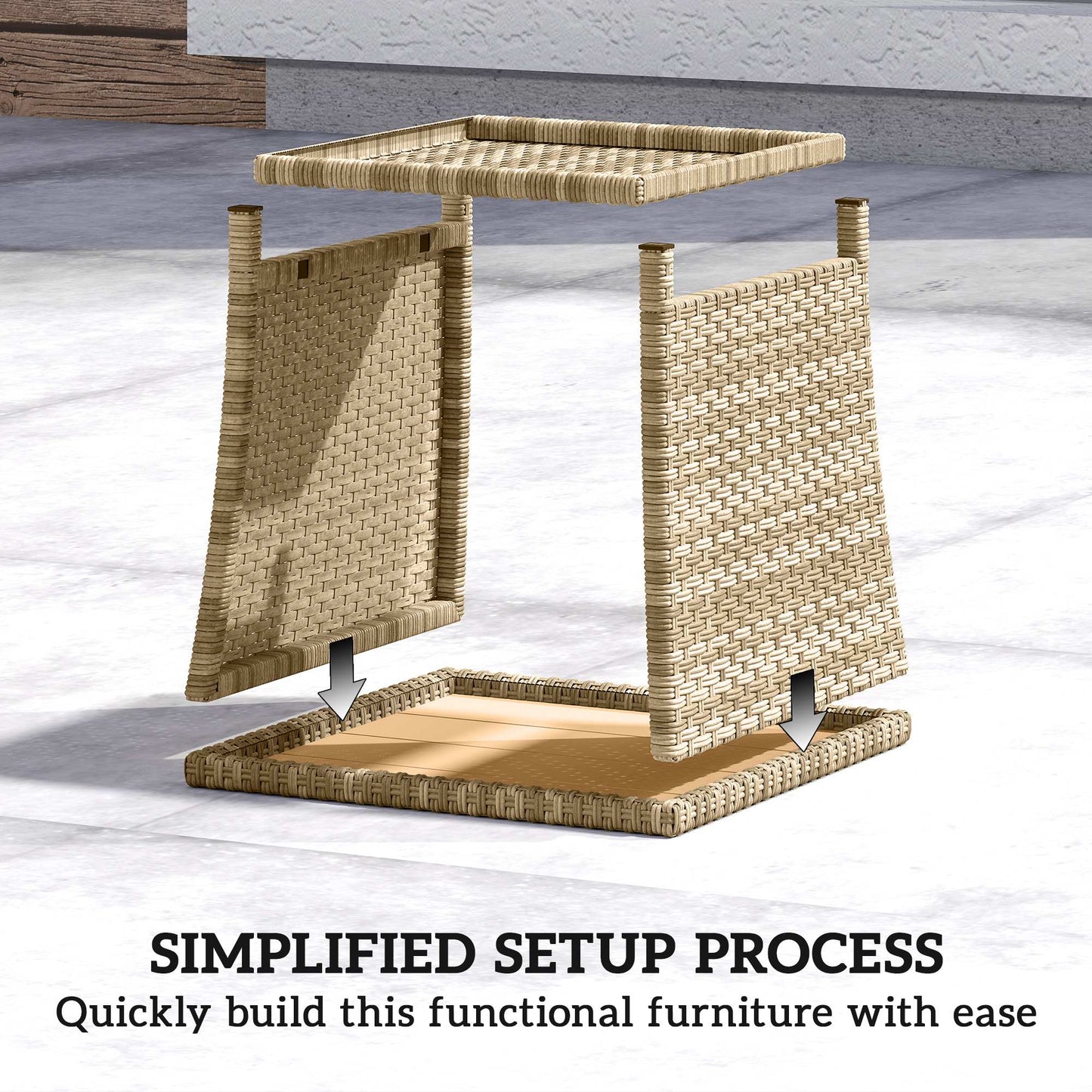 Outsunny Side Table 2 Tier Outdoor Coffee Table With Storage Shelf PS Wood Slat Top Khaki