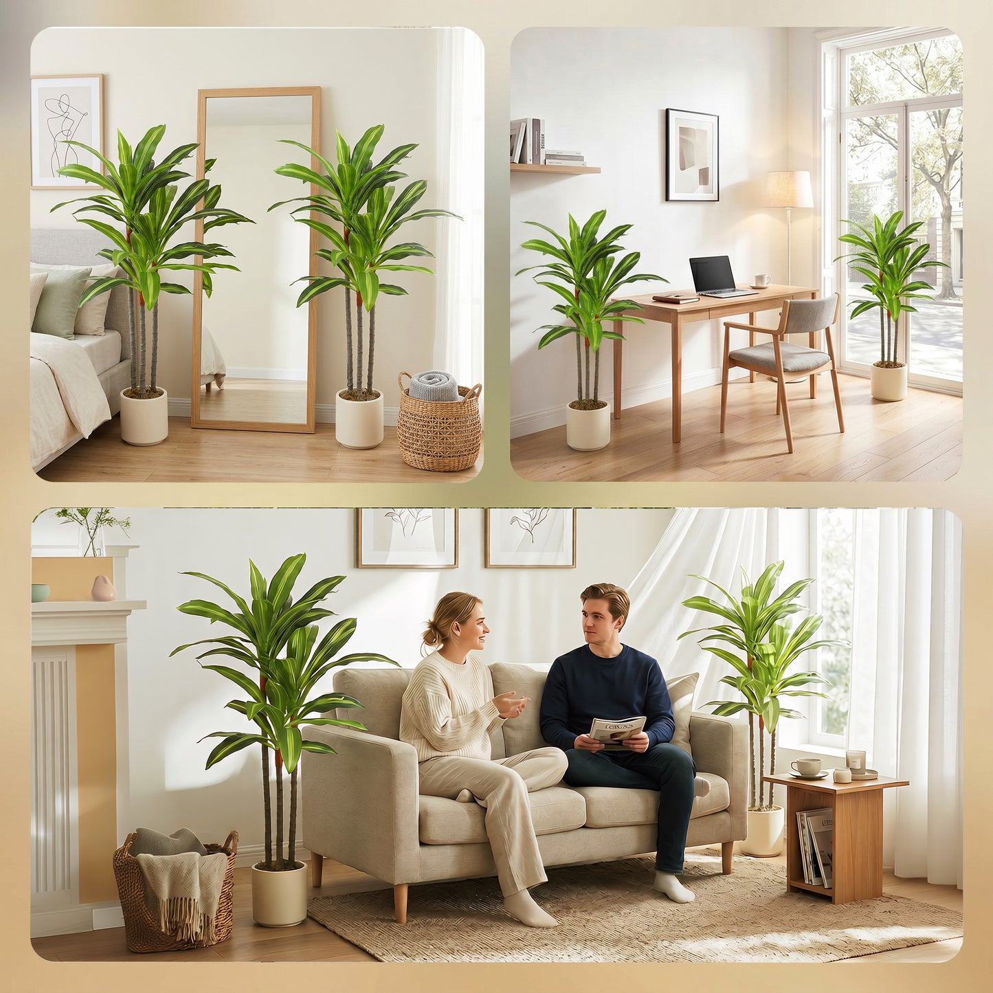 HOMCOM 90cm Lifelike Artificial Dracaena Tree With Bendable Trunks Realistic Green Leaves For Home Decor