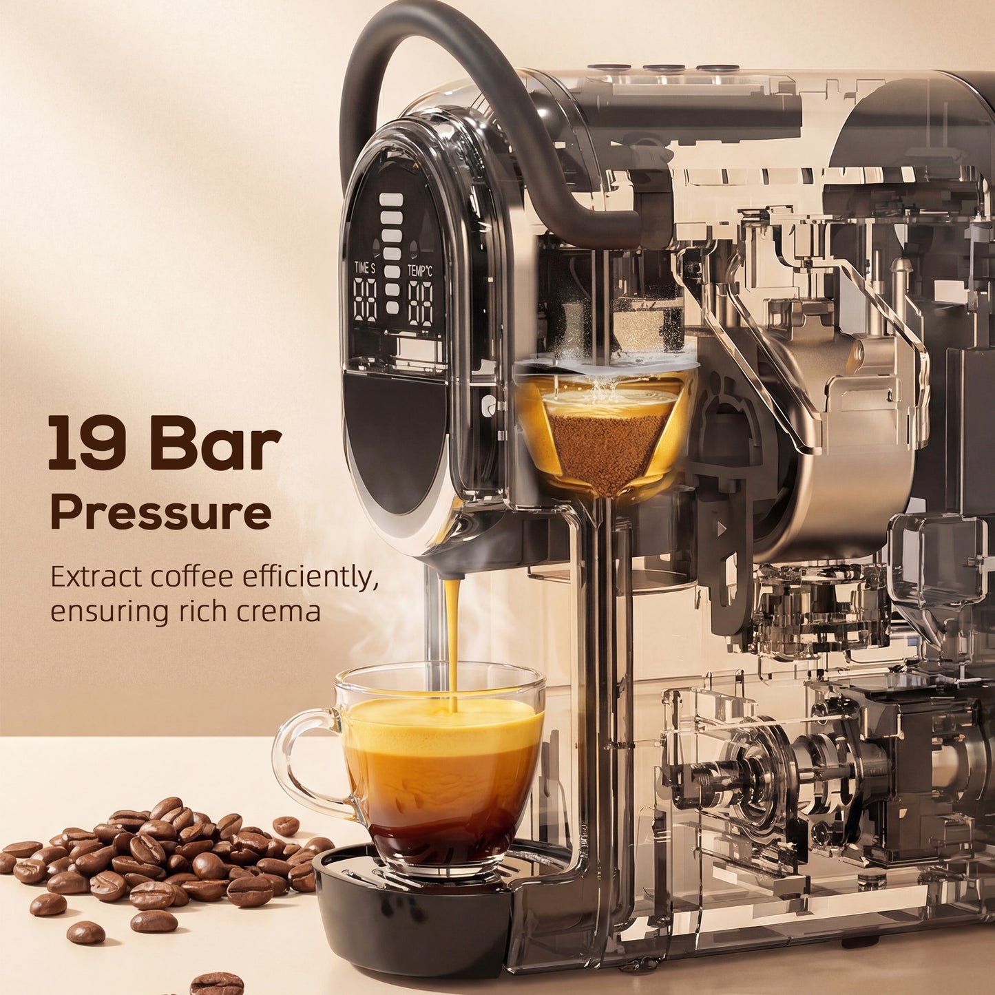 HOMCOM Pod Coffee Machine Nespresso Dolce Gusto Capsule And Ground Coffee 19 Bar Semi Automatic
