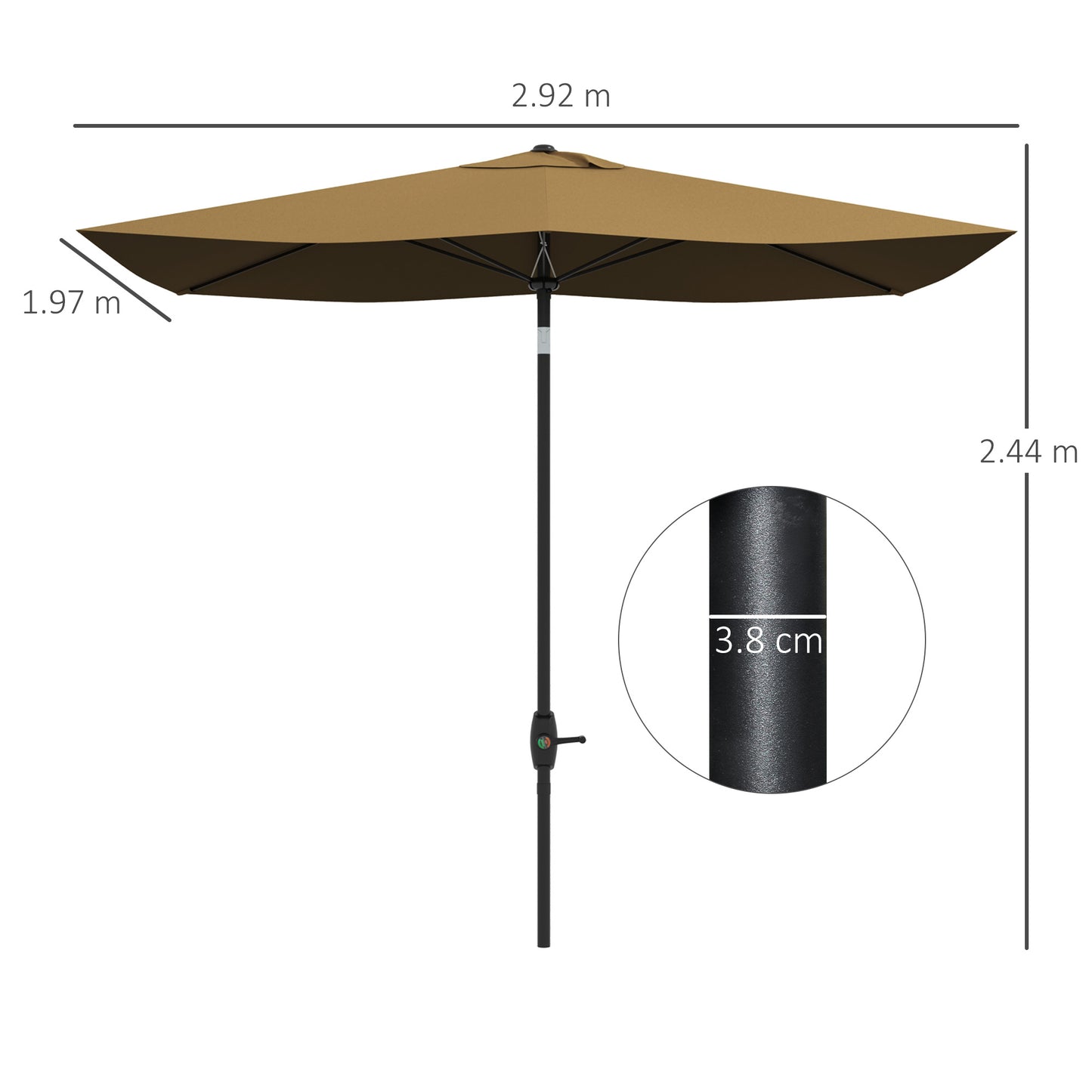 Outsunny 2x3m Rectangular Patio Umbrella with Crank and Tilt, Outdoor Sun Shade Canopy with Aluminium Pole and 6 Ribs - ALL4U RETAILER LTD