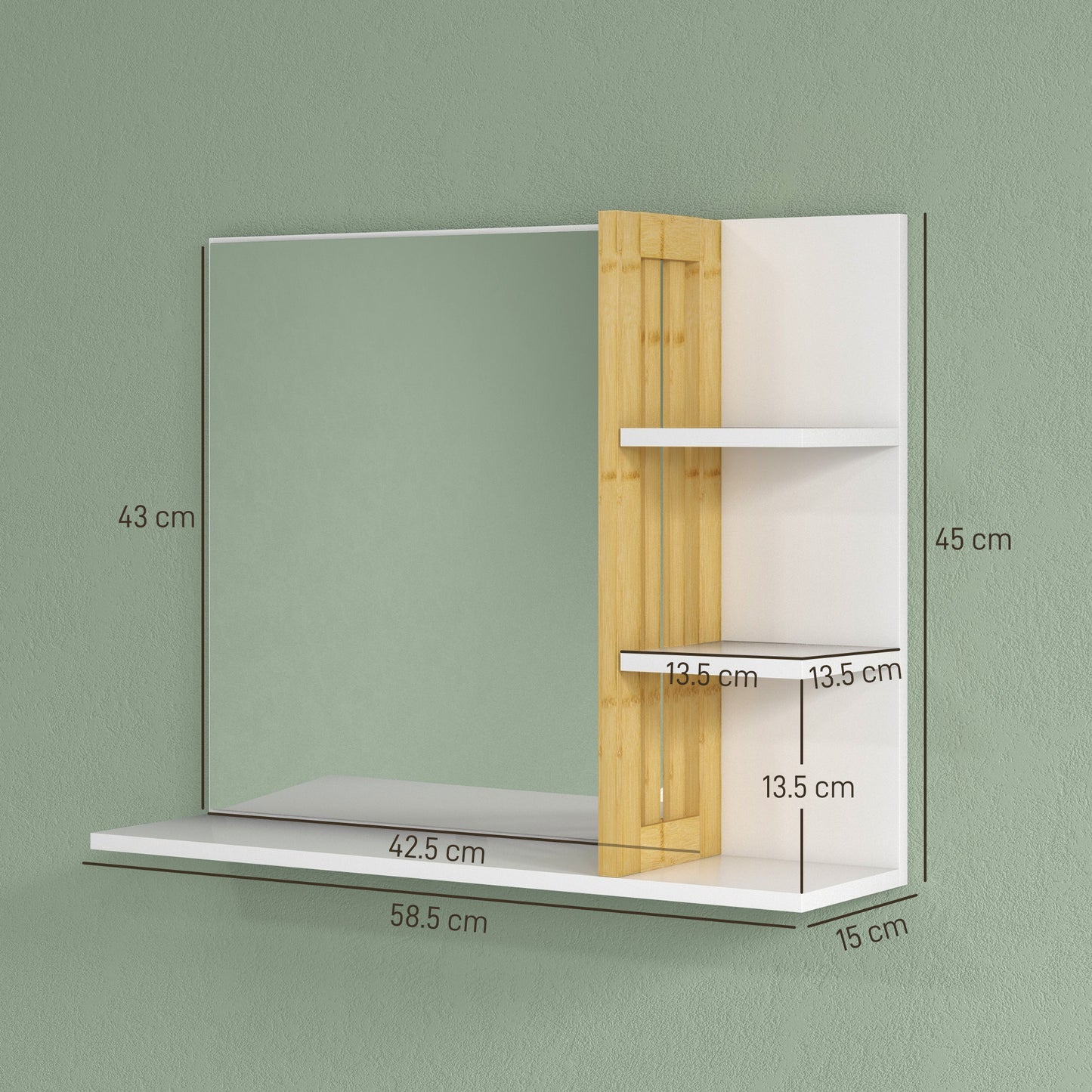 Homcom Bamboo Panel Bathroom Mirror With Shelves White Large Wall Mounted Storage Cabinet