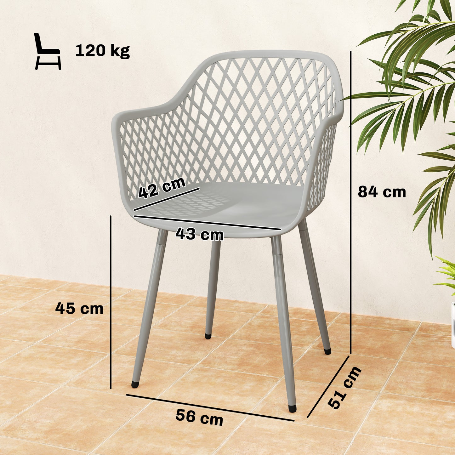 Outsunny Garden Chairs Set Of 4 Outdoor Dining Chairs With Cutout Diamond Back And Armrests Grey For Patio