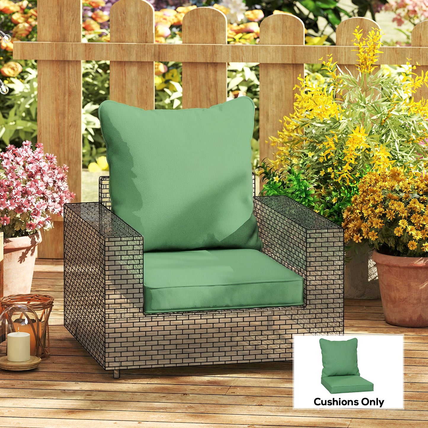 Outsunny Green Outdoor Seat And Back Cushion Set Cushions Only For Patio Garden Chairs With Thick Padding