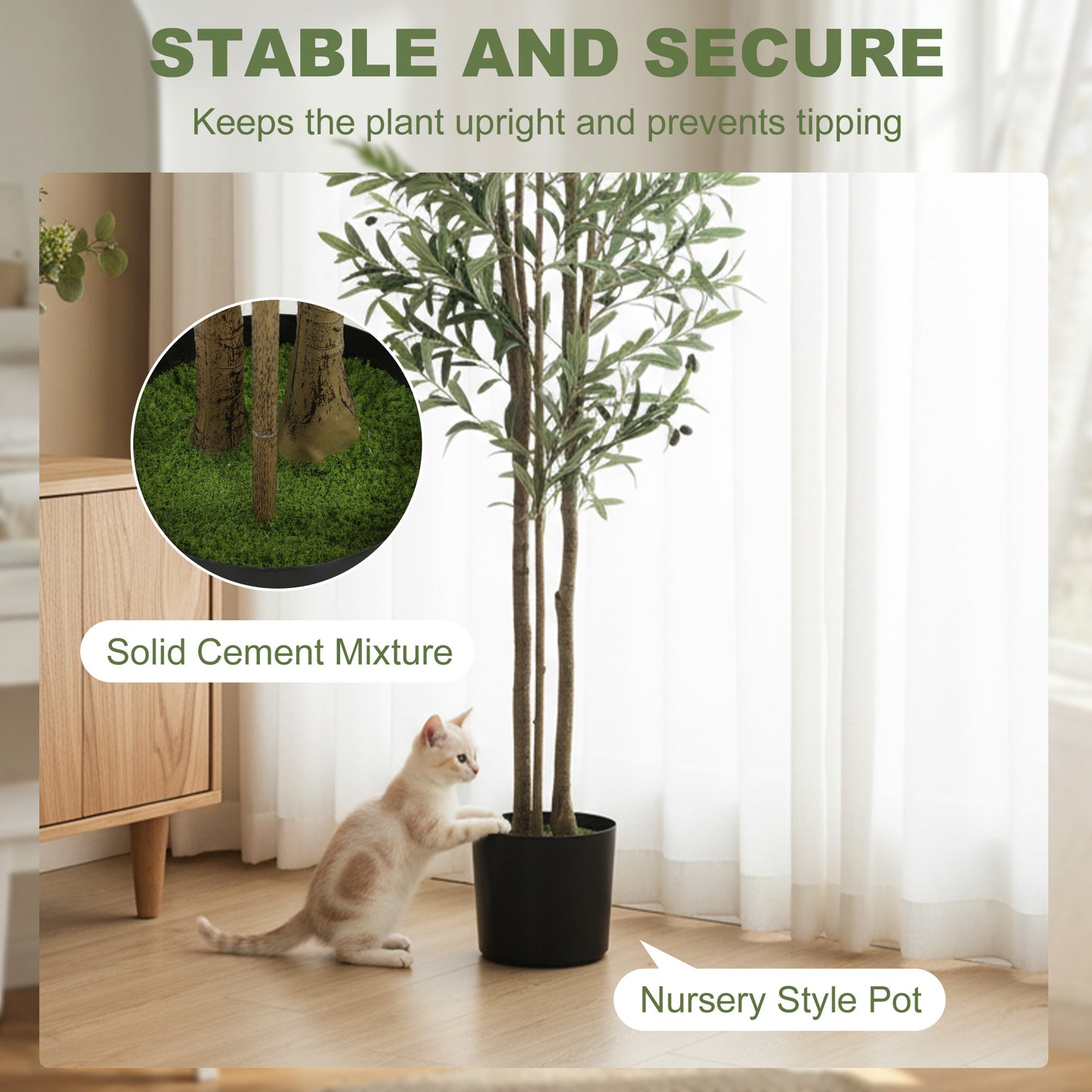 HOMCOM 175 Cm Decorative Artificial Olive Tree Cement Pot With 787 Leaves Realistic Fake Plant