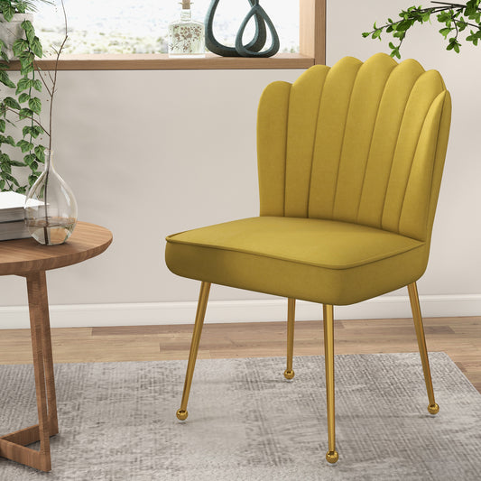 HOMCOM Stylish Yellow Velvet Shell Accent Chair with Gold Legs