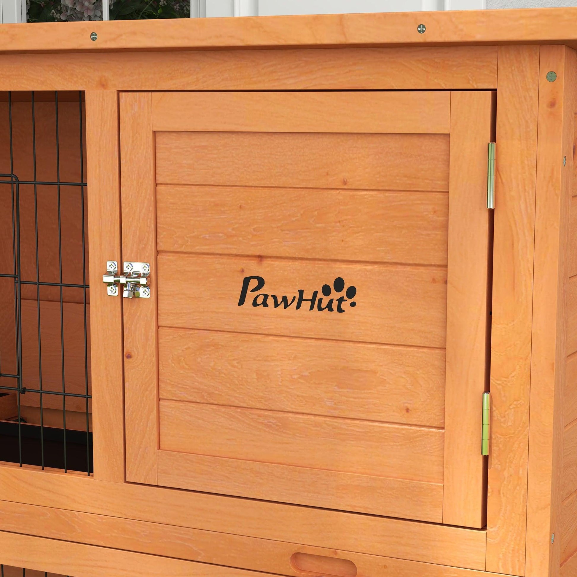 PawHut 2 Tier Antiseptic Wood Rabbit Hutch with Run Outdoor 92cm Orange - ALL4U RETAILER LTD