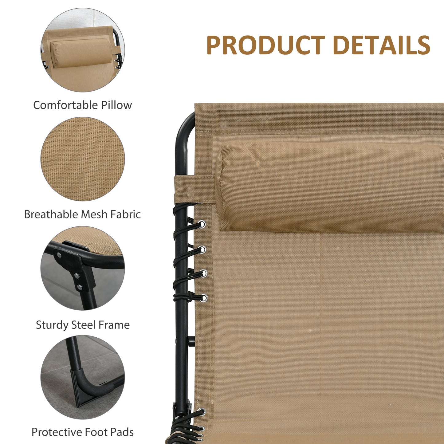 Outsunny Adjustable Folding Sun Lounger Set of 2 with Side Pocket - Portable Reclining Camping Cots - ALL4U RETAILER LTD