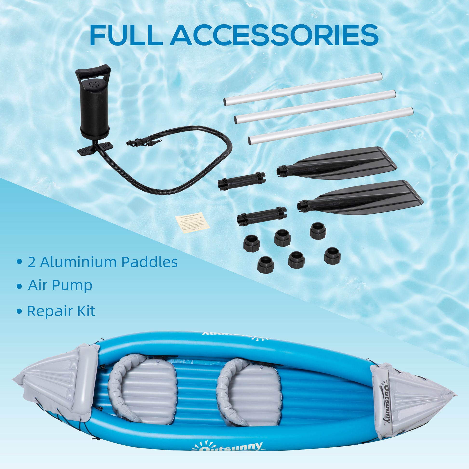 Outsunny 2-Person Inflatable Kayak Set with Air Pump and Aluminium Oars - Blue, 330x105x50cm - ALL4U RETAILER LTD