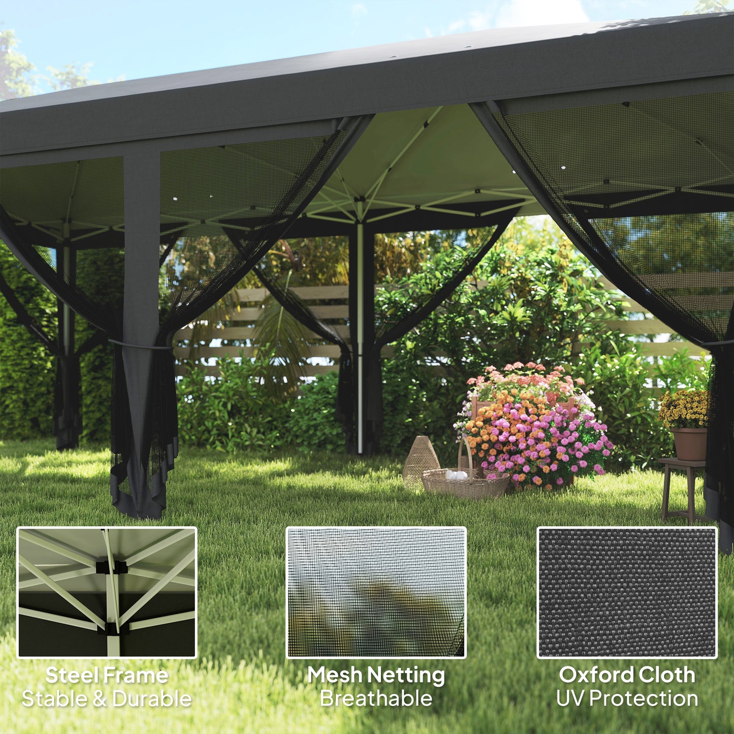 Outsunny Pop Up Gazebo 3 By 6m Outdoor Canopy Shelter Marquee Party Wedding Tent With 6 Mesh Walls Carry Bag Black