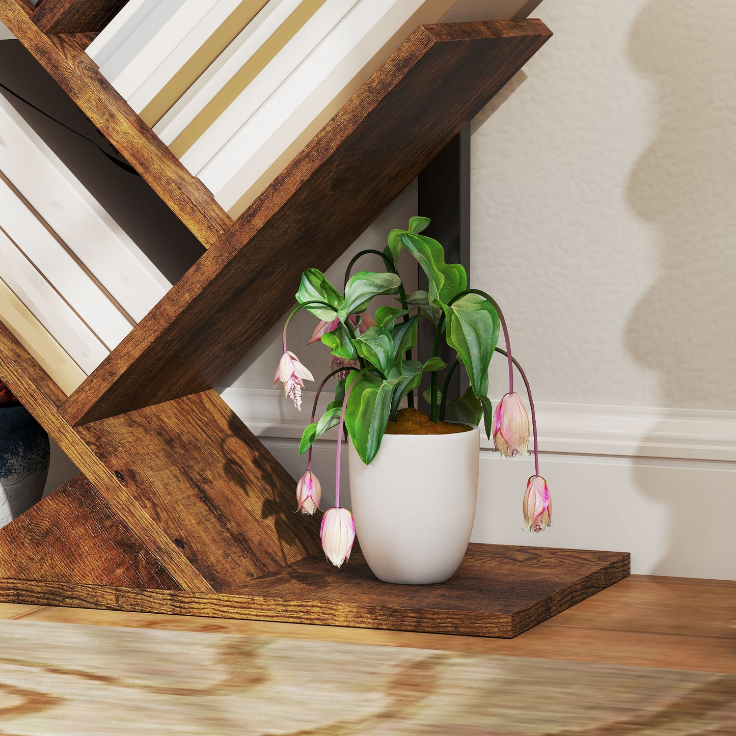 HOMCOM Eight-Section Tree Bookcase With Steel Frame In Wood-Effect Finish Multi-Tier Magazine And Book Storage Shelf