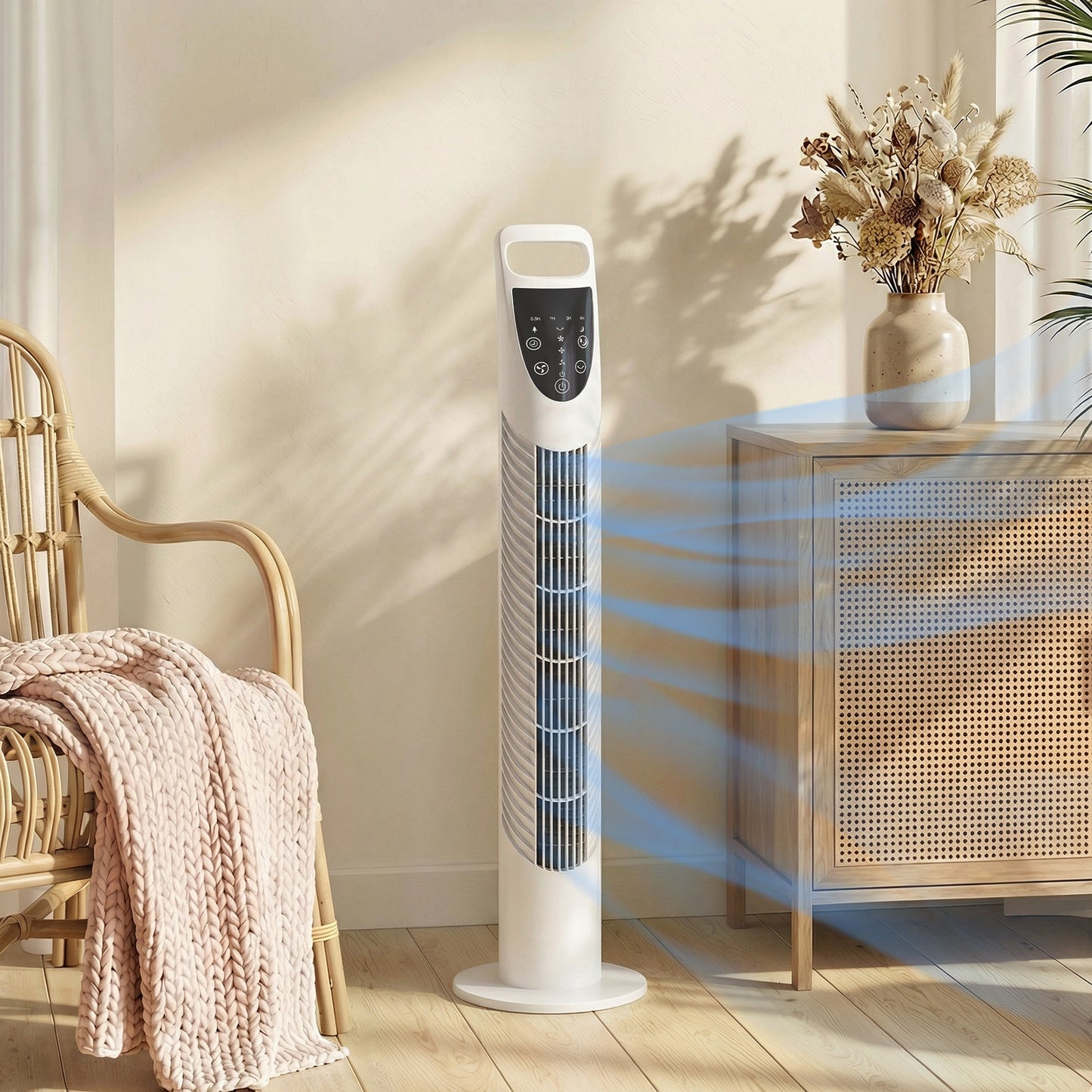 HOMCOM Tower Fan Oscillating With Remote Control 3 Speeds 3 Wind Modes Natural Normal Sleep 40W Timer White
