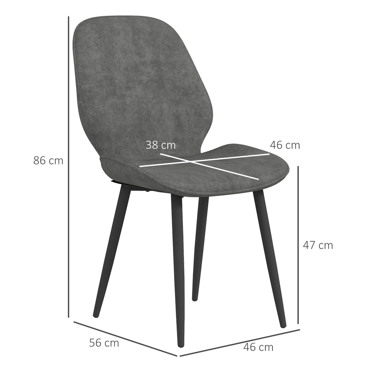 HOMCOM Set of 2 Grey Velvet Dining Chairs with Metal Legs - ALL4U RETAILER LTD