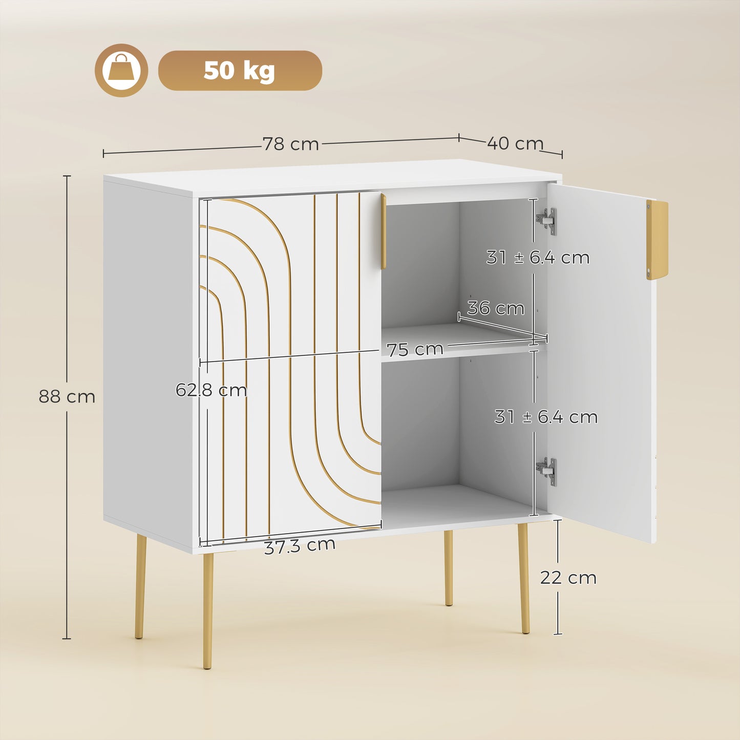 HOMCOM Modern Kitchen Cupboard With 2 Doors And Adjustable Shelf White Storage Cabinet With Metal Legs