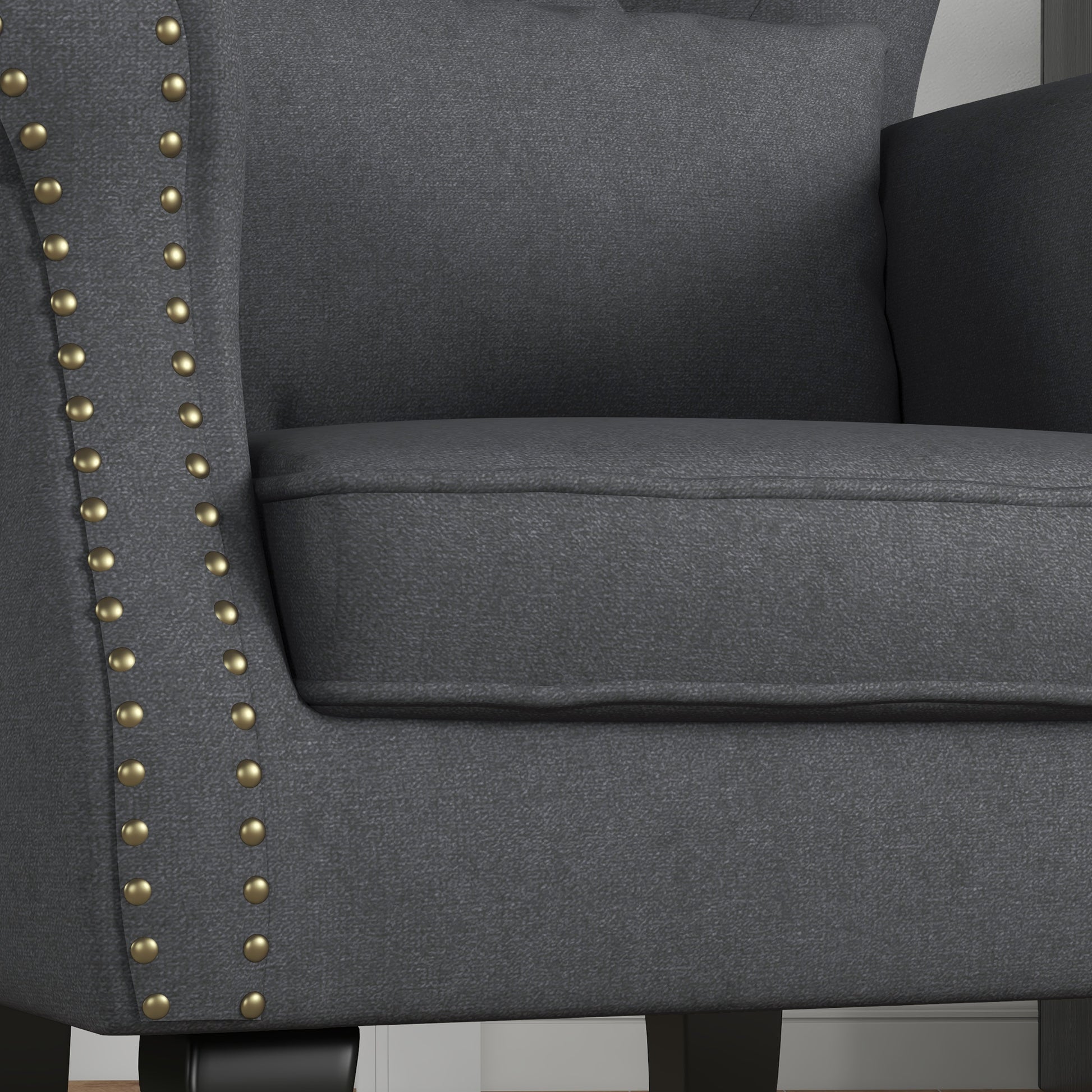 HOMCOM Chic Dark Grey Chesterfield Wingback Accent Chair with Tufted Upholstery and Lumbar Pillow - ALL4U RETAILER LTD