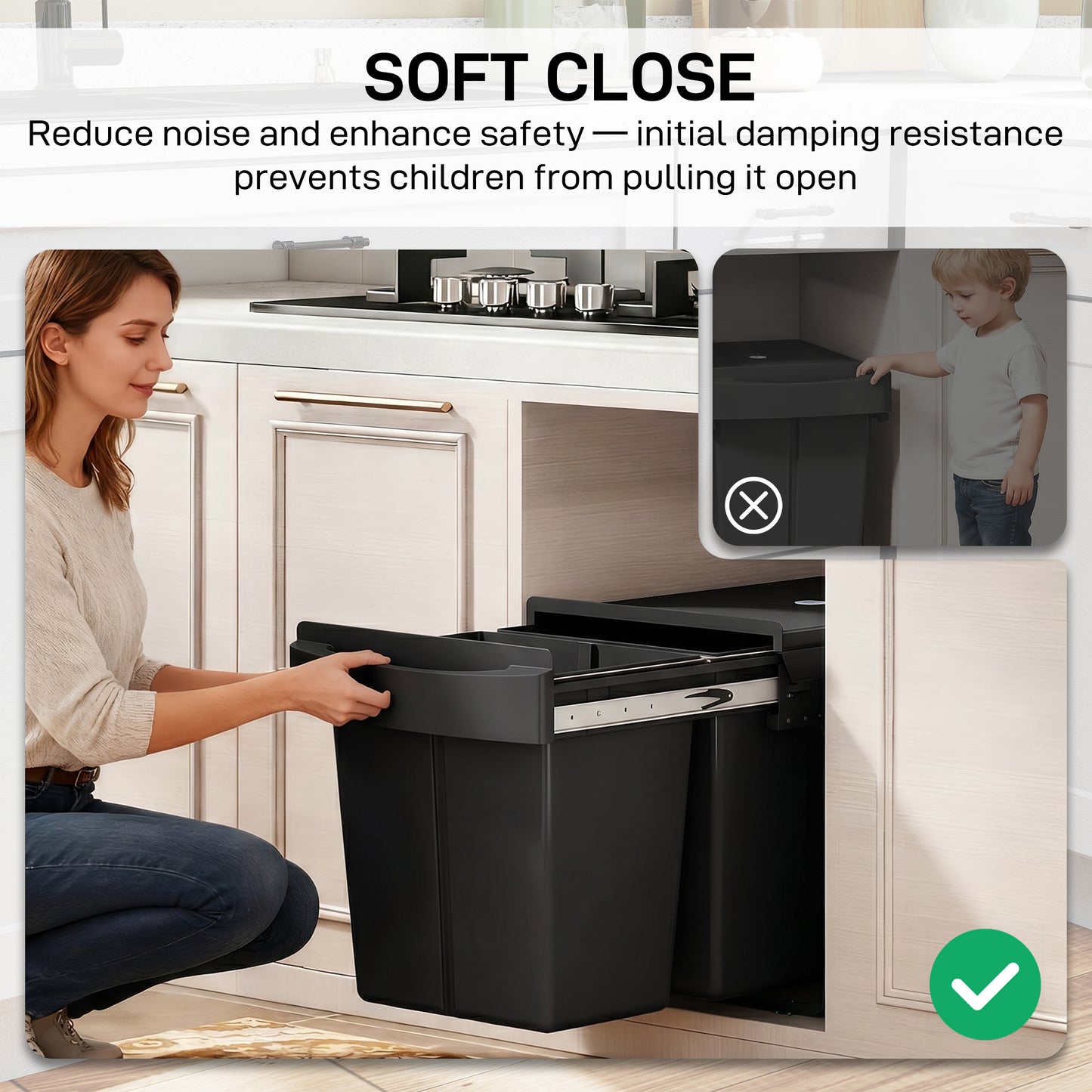 HOMCOM Pull Out Kitchen Bin With Dual Removable Compartments Under Sink Soft Glide Black