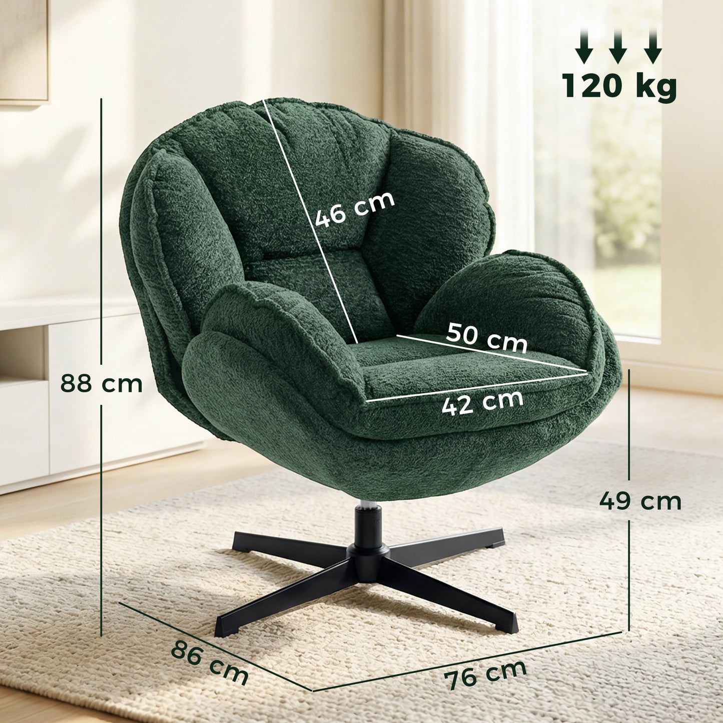 HOMCOM Modern Wingback Velvet Armchair With Swivel And Four Star Base In Dark Green