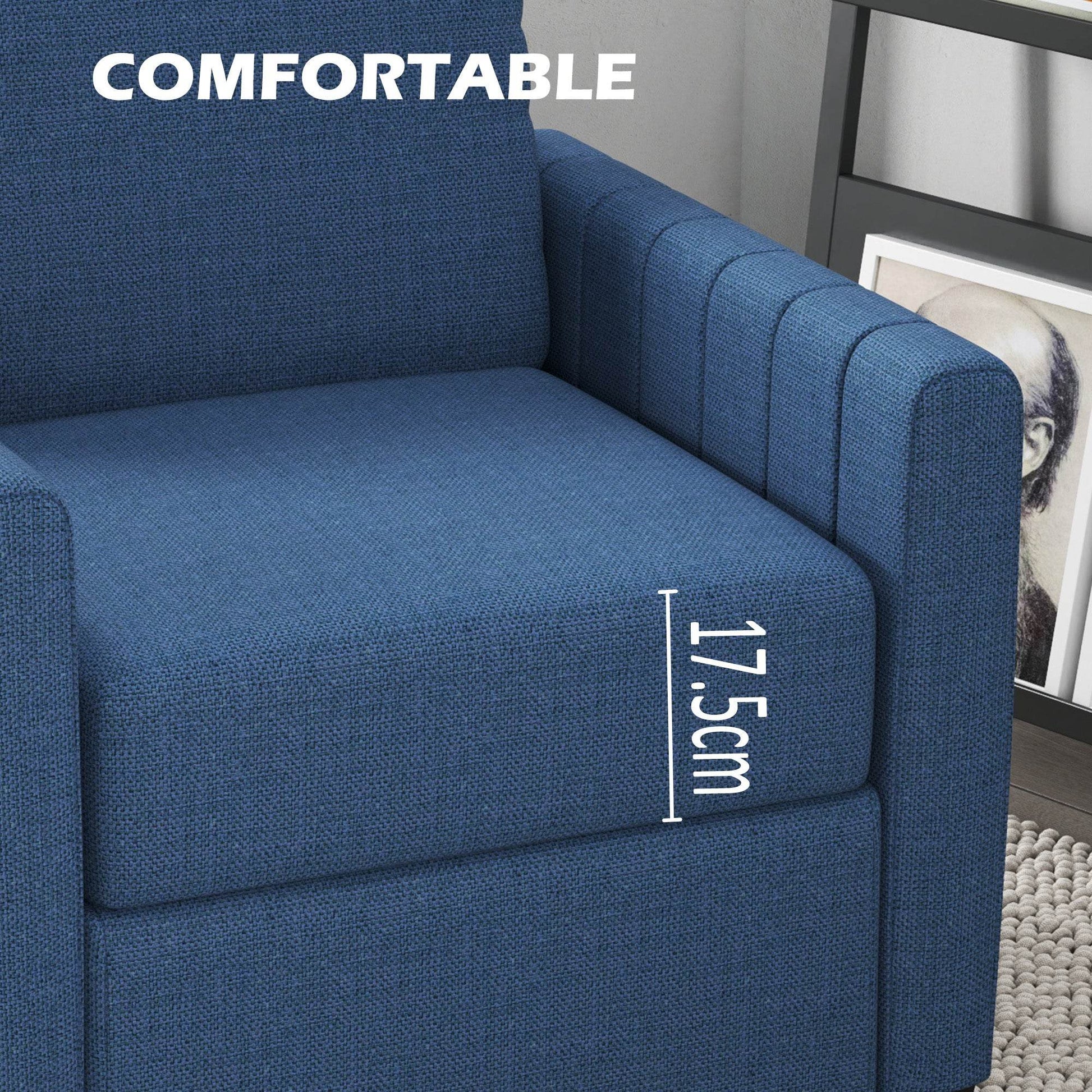 HOMCOM Contemporary Blue Boxy Linen Armchair - ALL4U RETAILER LTD